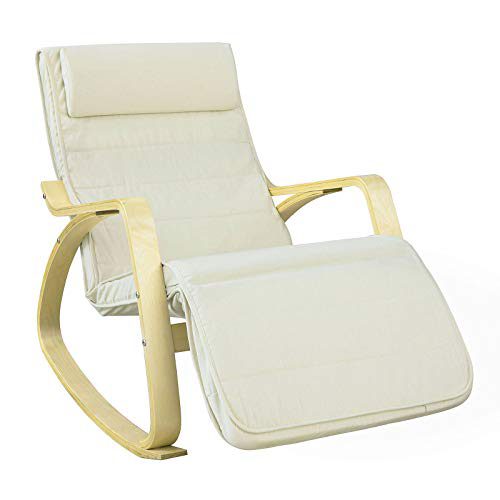 SoBuy Chaise relax, fauteuil à bascule (repose-jambes réglable), fauteuil relax FST16-W (beige) (fauteuil à bascule)