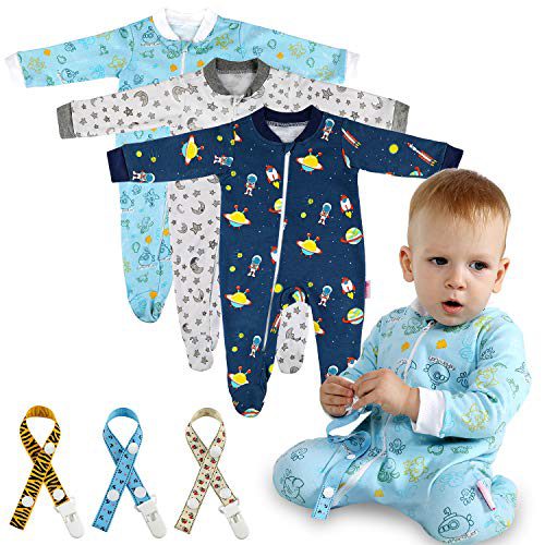 Pyjama Lictin 6 Pieces Baby - Pyjama - Coton Mamluk avec fermeture éclair et points adhésifs antidérapants pour les pieds, Star Paint....