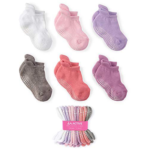 Chaussettes antidérapantes LA Active - 6 paires - pour bébés Garçons Garçons Filles Nouveau-nés (Filles, 3-6 mois)
