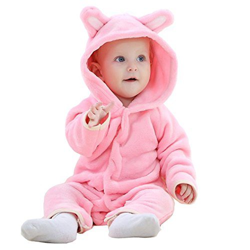 MICHLEY Vêtements Bébés Ours Pelélé des Garçons Filles de l'Automne et de l'Hiver Unisexe Pijama Rose - 70cm